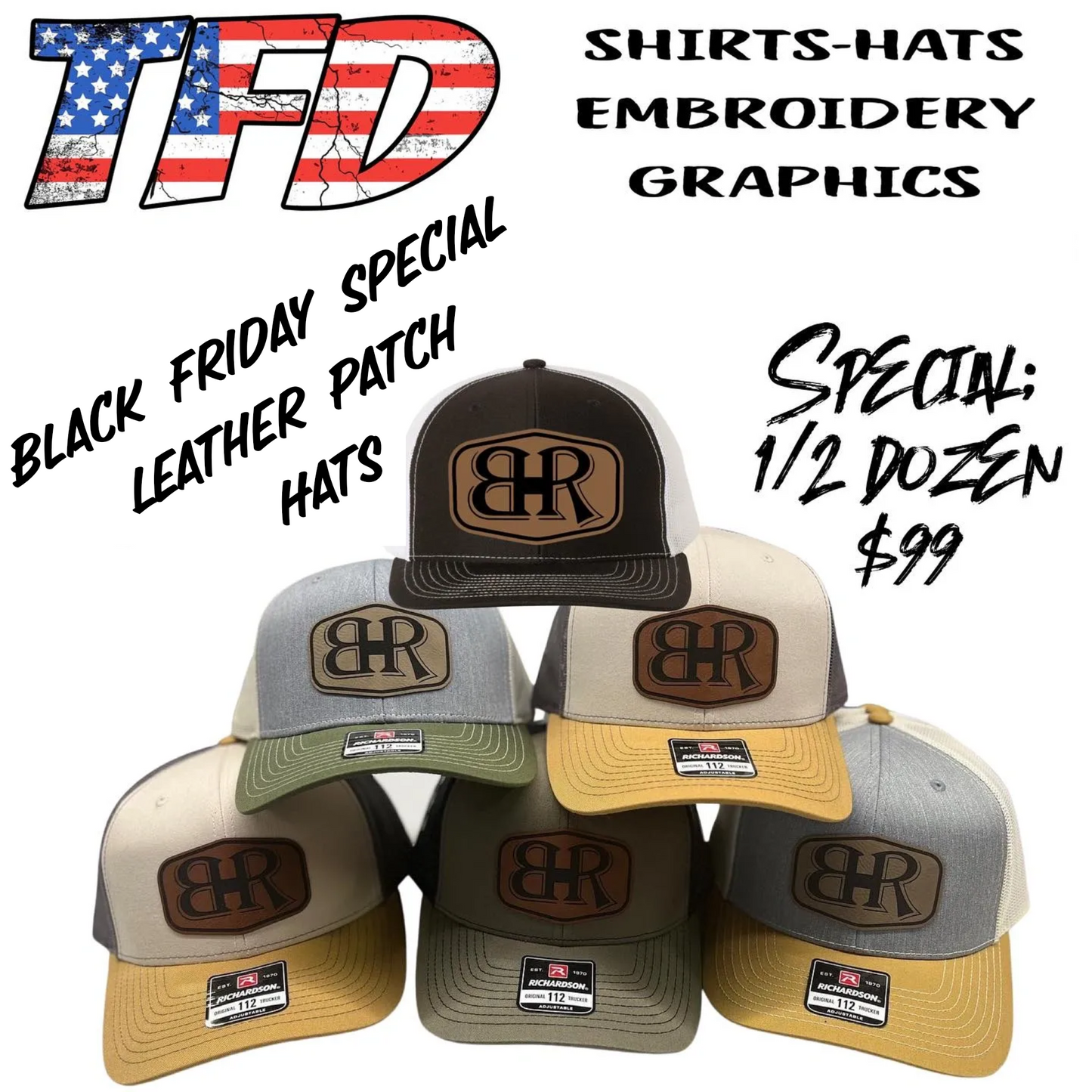 Special: 6 Custom Leather Patch Richardson 112 Trucker Hats