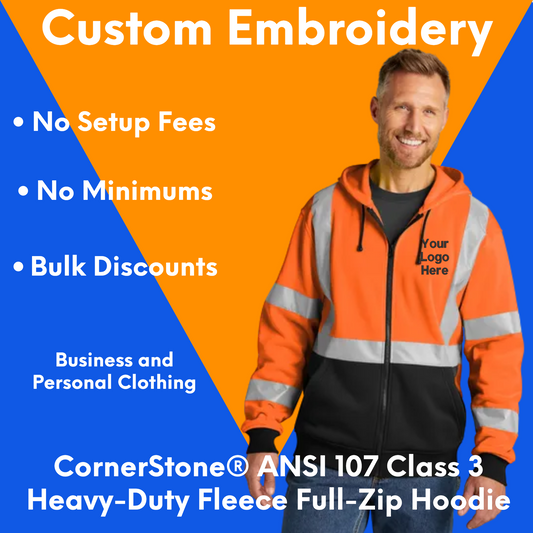 CornerStone® ANSI 107 Class 3 Heavy-Duty Fleece Full-Zip Hoodie- Personalized Logo Sweatshirt