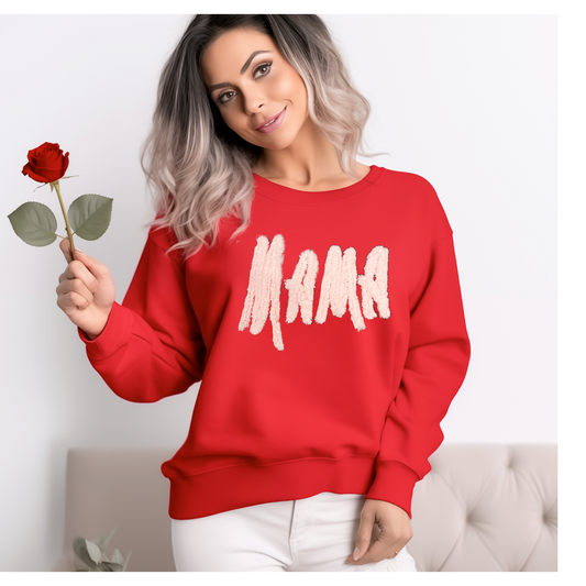 Mama Chenille Yarn Sweatshirt - Gildan 18000 - Cozy Knitwear for Mom