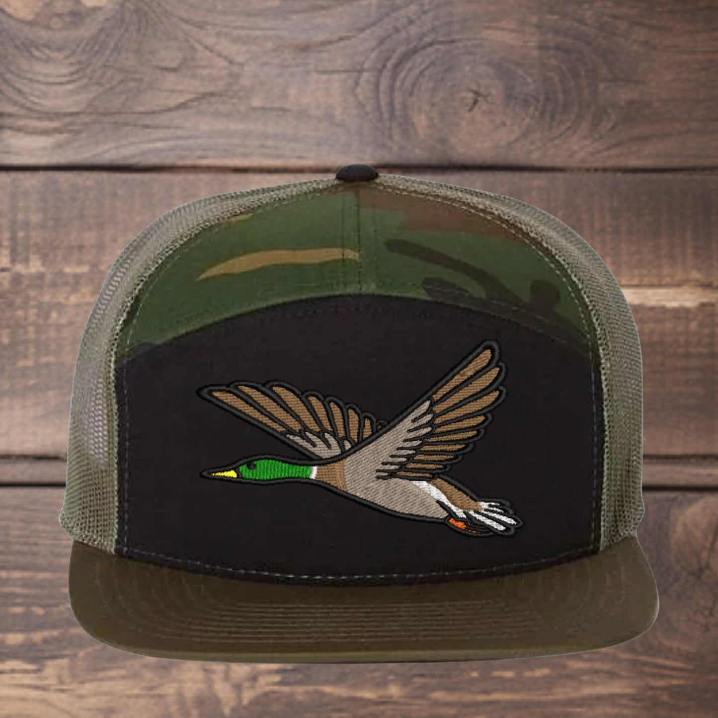 Mallard Duck Embroidered Richardson 168 Flat Bill Trucker Cap - Outdoor Wildlife Hat - Mallard - Duck Hunting - Hunter gift
