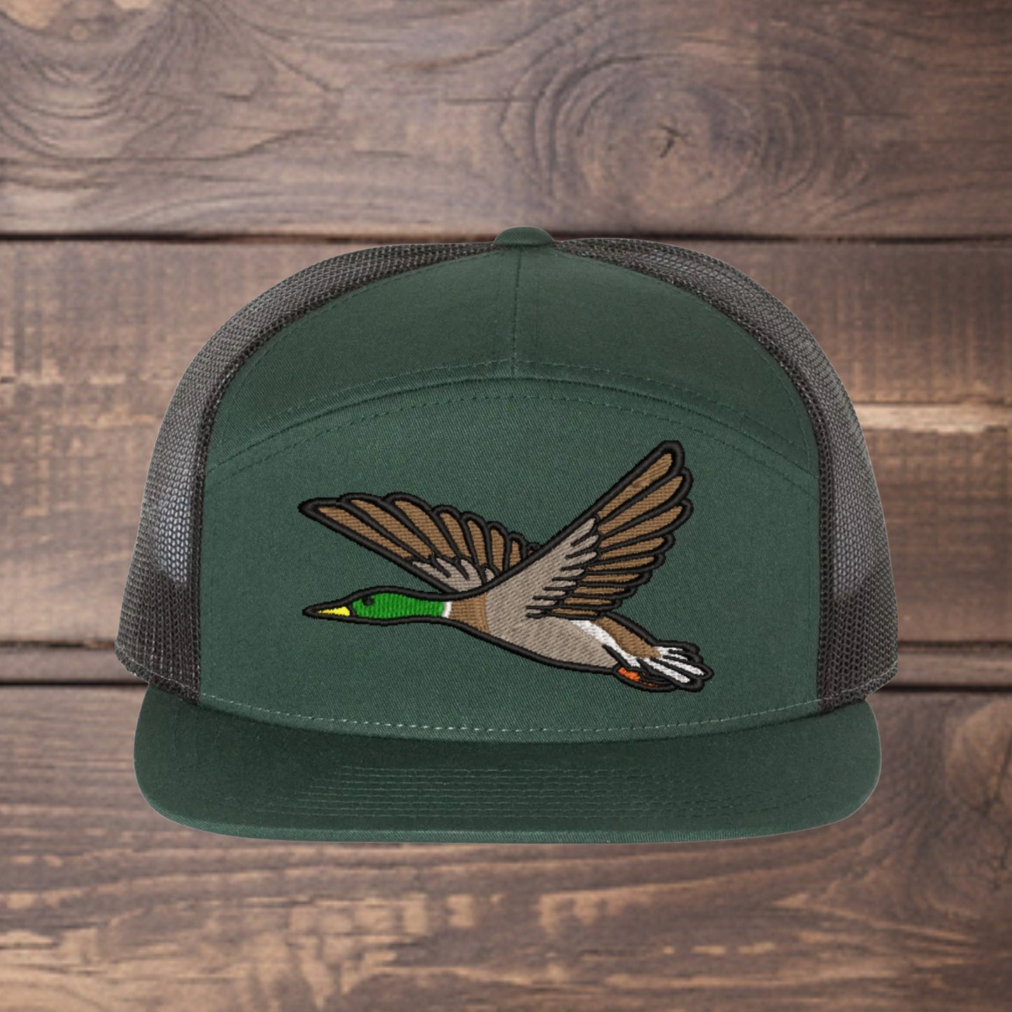 Mallard Duck Embroidered Richardson 168 Flat Bill Trucker Cap - Outdoor Wildlife Hat - Mallard - Duck Hunting - Hunter gift