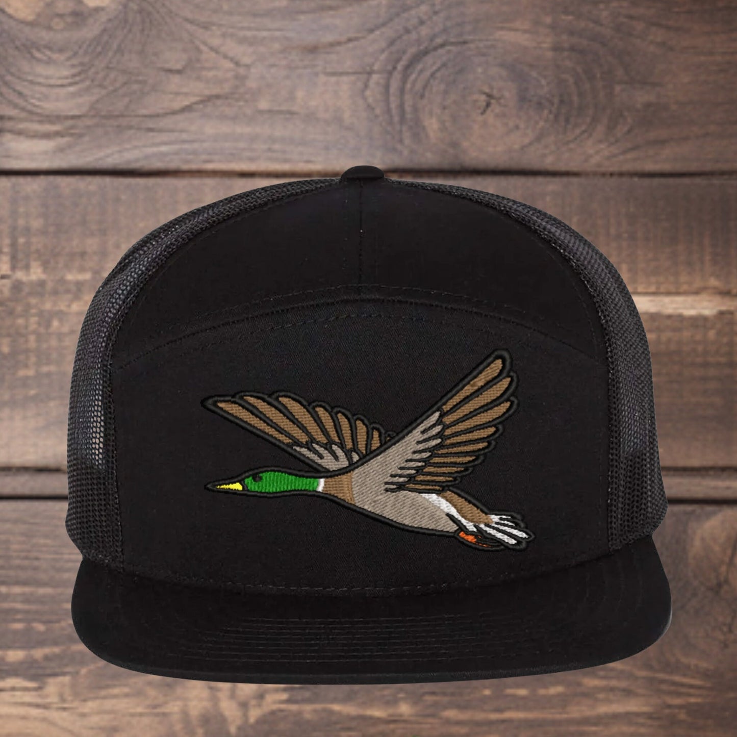 Mallard Duck Embroidered Richardson 168 Flat Bill Trucker Cap - Outdoor Wildlife Hat - Mallard - Duck Hunting - Hunter gift