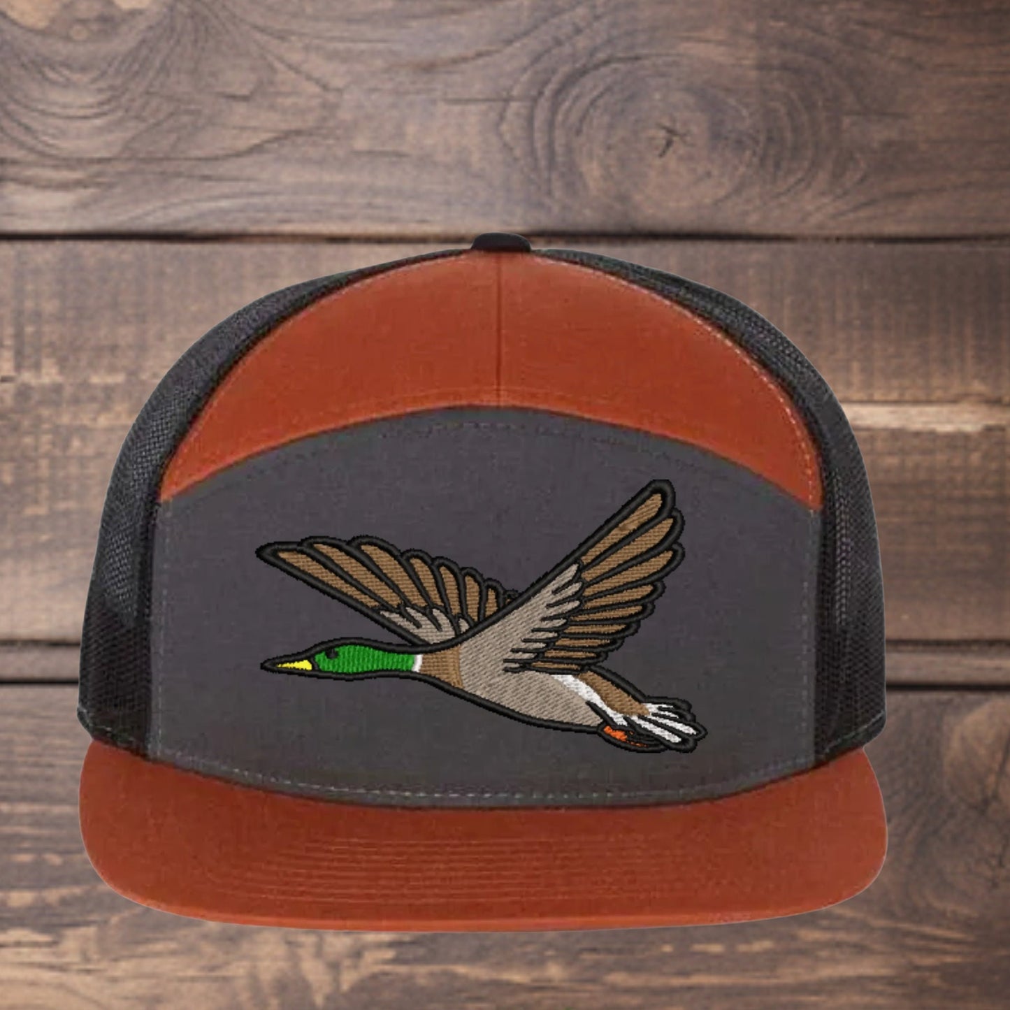 Mallard Duck Embroidered Richardson 168 Flat Bill Trucker Cap - Outdoor Wildlife Hat - Mallard - Duck Hunting - Hunter gift