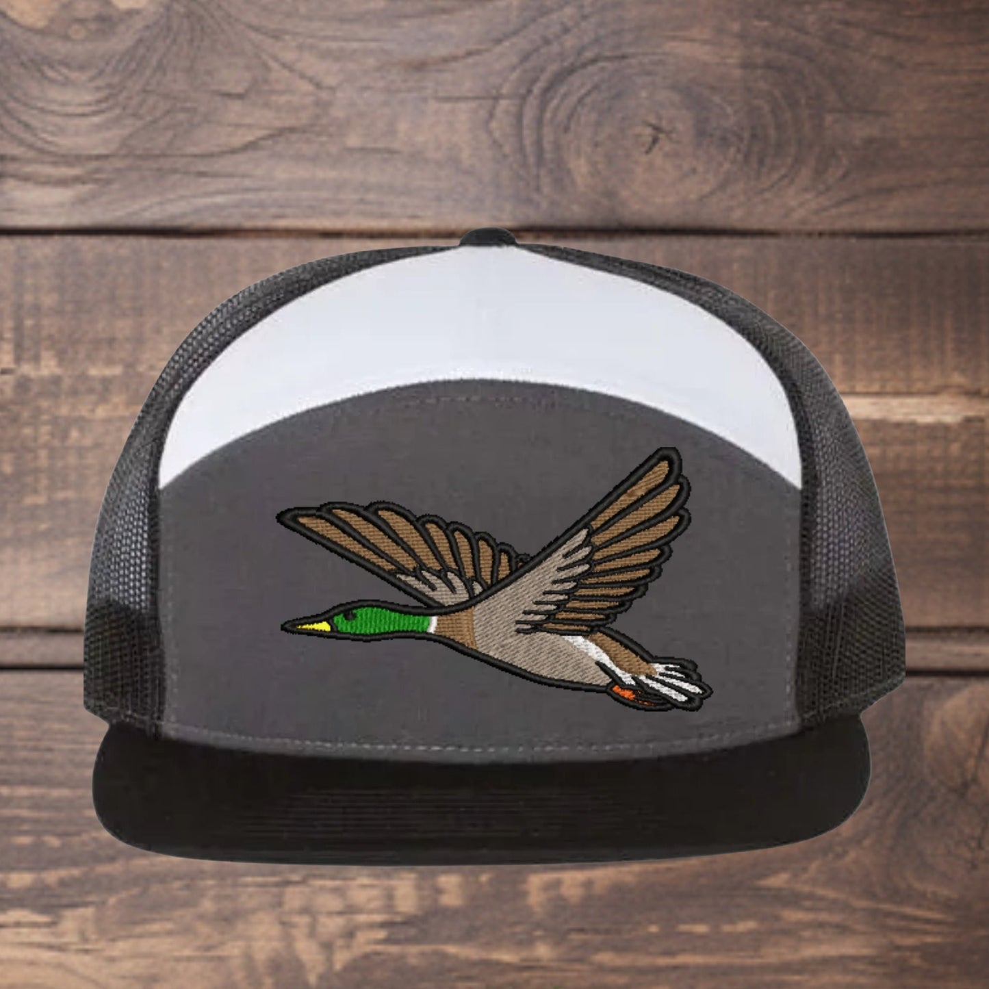 Mallard Duck Embroidered Richardson 168 Flat Bill Trucker Cap - Outdoor Wildlife Hat - Mallard - Duck Hunting - Hunter gift