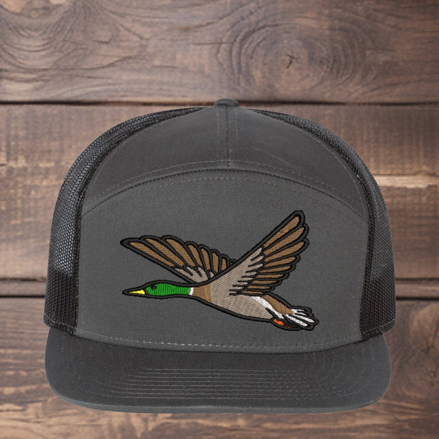 Mallard Duck Embroidered Richardson 168 Flat Bill Trucker Cap - Outdoor Wildlife Hat - Mallard - Duck Hunting - Hunter gift