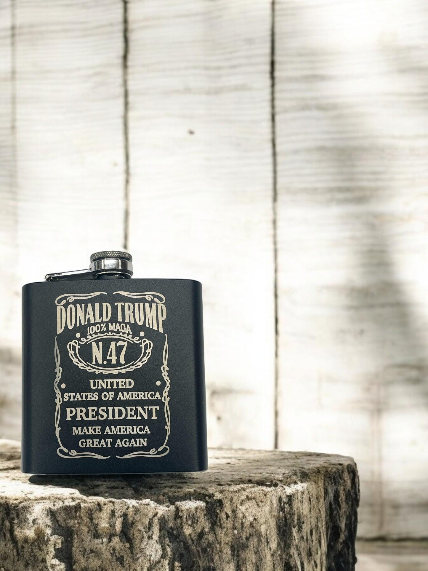 President Trump Design / Engraved 6oz Metal Flask / Personalized Political Gift / Man Cave Decor / Custom Engraved Keepsake / Trump Merch
