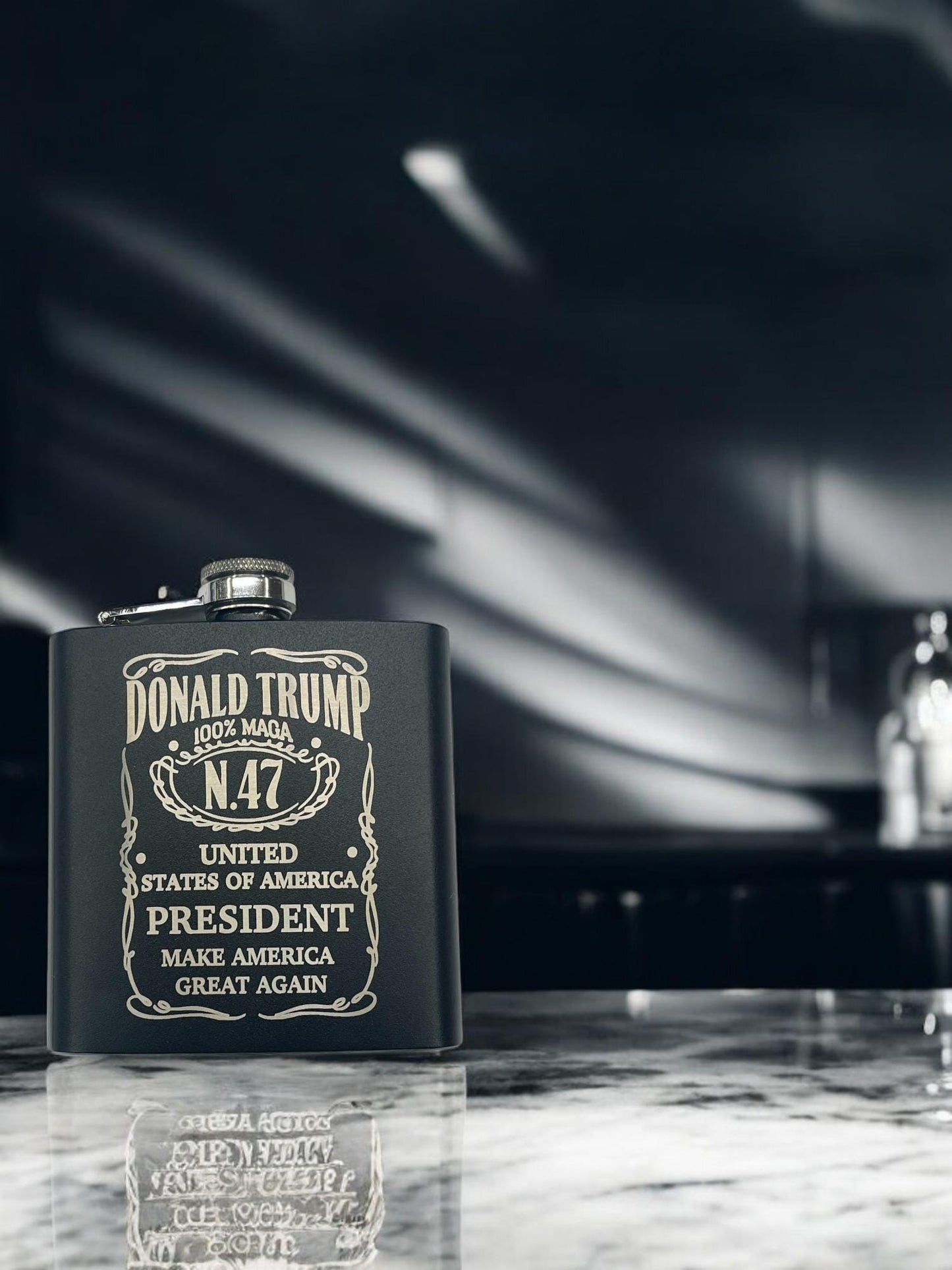 President Trump Design / Engraved 6oz Metal Flask / Personalized Political Gift / Man Cave Decor / Custom Engraved Keepsake / Trump Merch