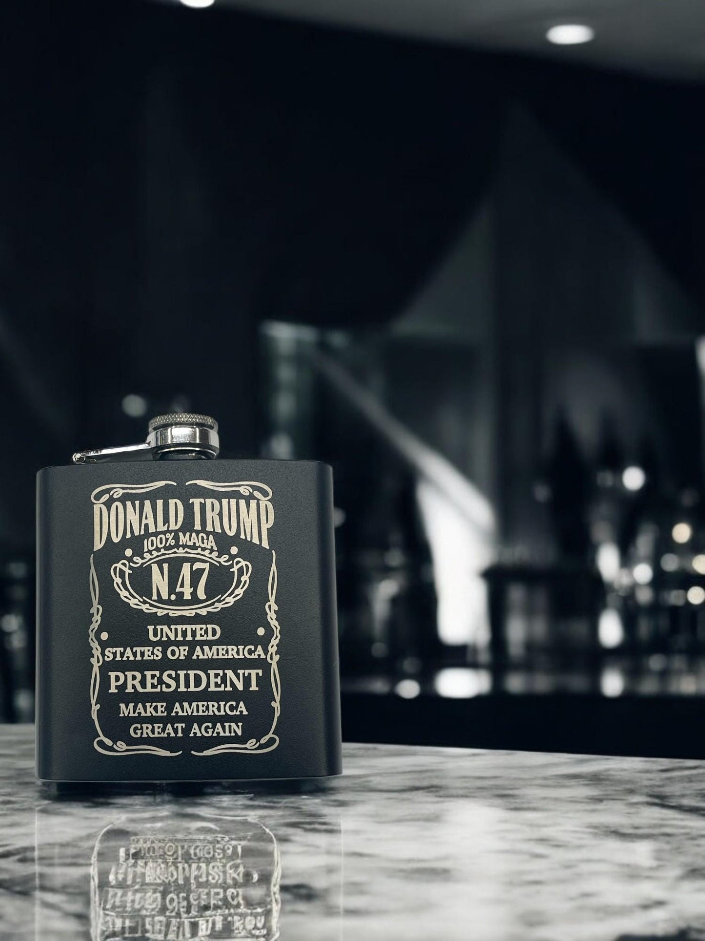 President Trump Design / Engraved 6oz Metal Flask / Personalized Political Gift / Man Cave Decor / Custom Engraved Keepsake / Trump Merch
