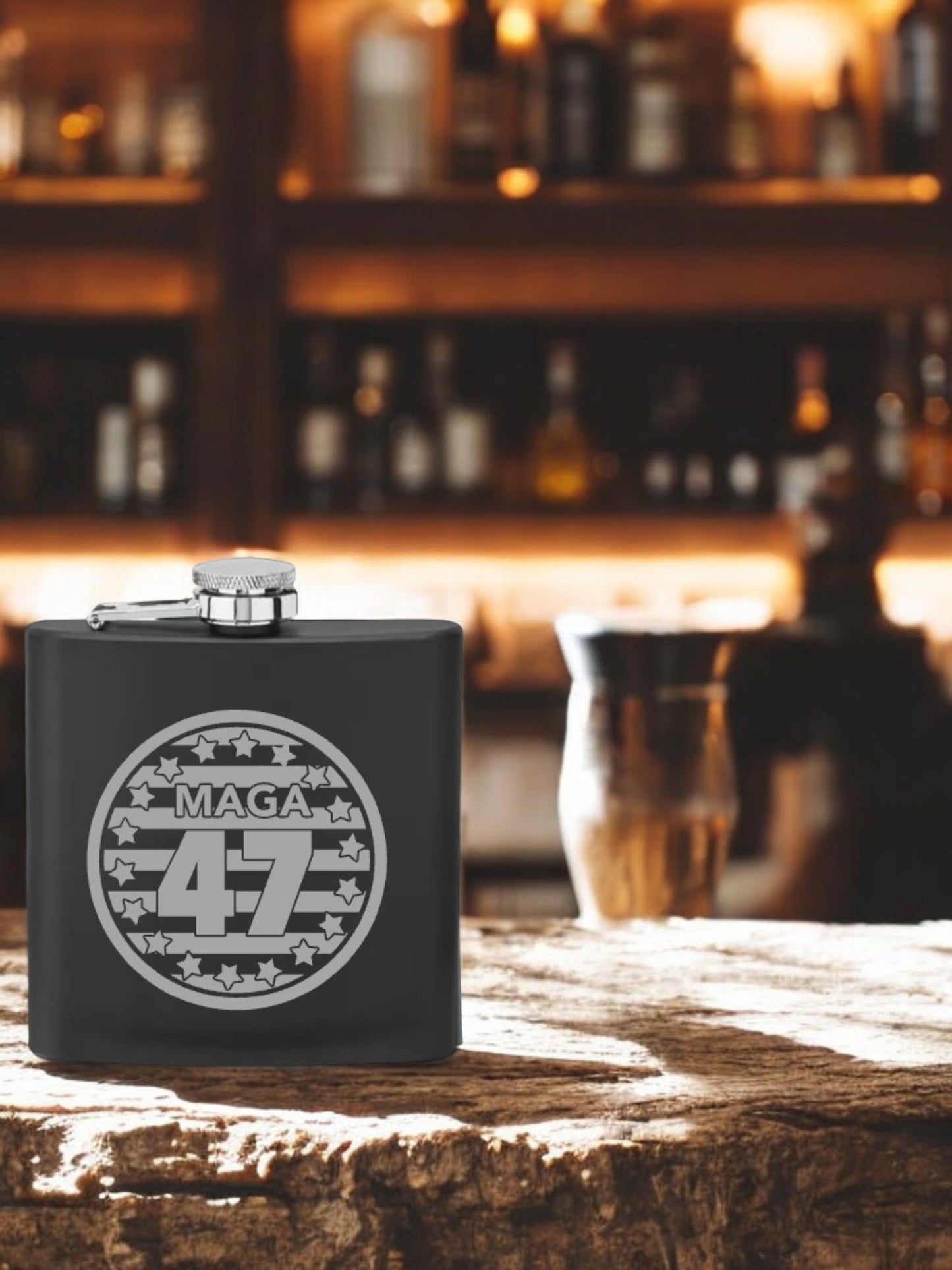 President Trump Design / Engraved 6oz Metal Flask / Personalized Political Gift / Man Cave Decor / Custom Engraved Keepsake / Trump Merch