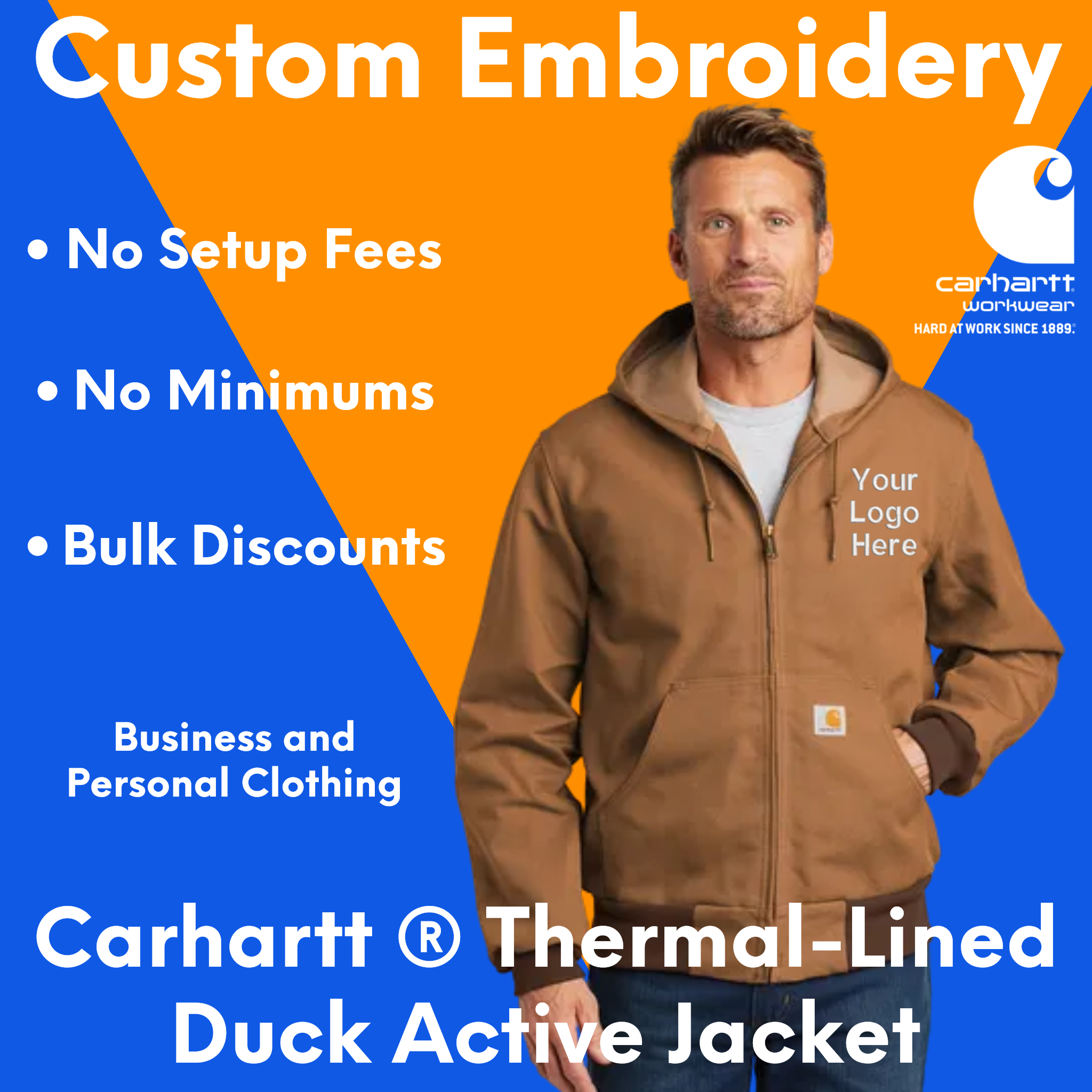 Custom Embroidered Carhartt Thermal Lined Duck Active Jacket Personal custom logo work wear