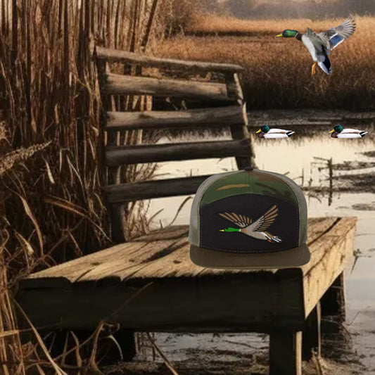 Mallard Duck Embroidered Richardson 168 Flat Bill Trucker Cap - Outdoor Wildlife Hat - Mallard - Duck Hunting - Hunter gift